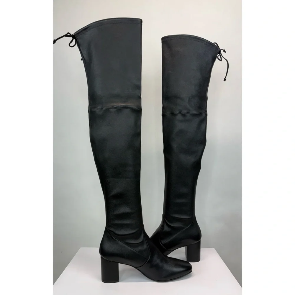 New Stuart Weitzman Tieland Over The Knee Boot Black Leather Sz 10